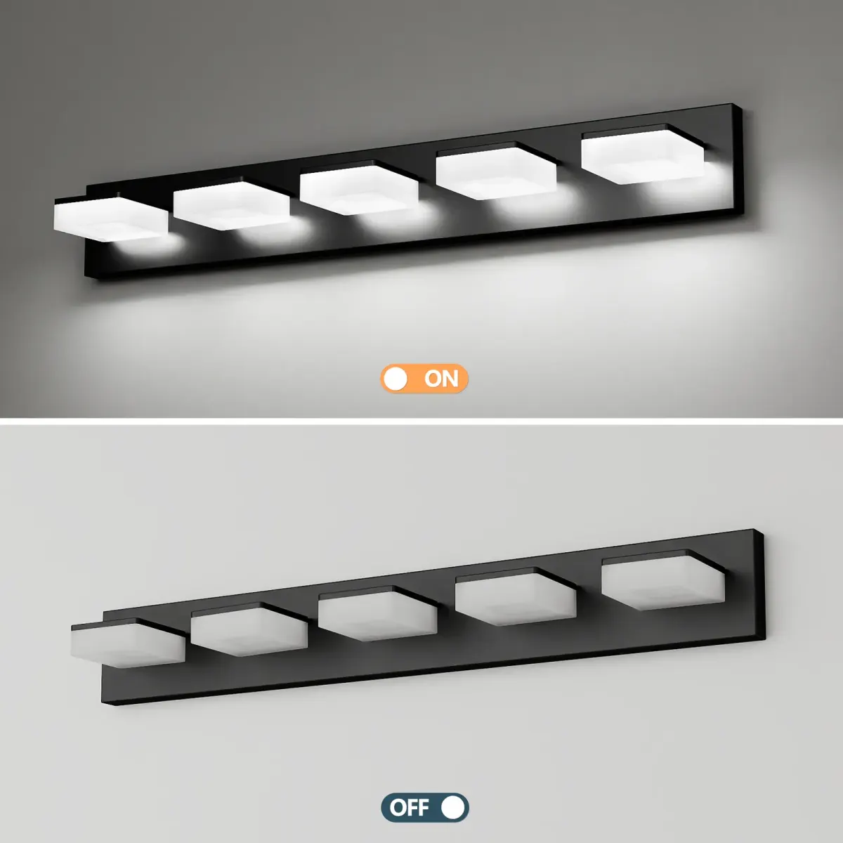 Acrylic vanity bar, 3–6 lights, 19.7–39 in, 5 lights, black, view 3
