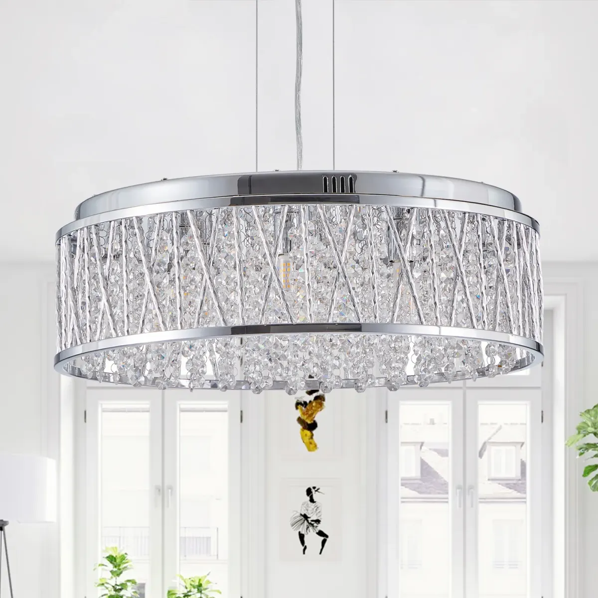 Crystal chandelier, 18.9 in, silver+clear, view 4
