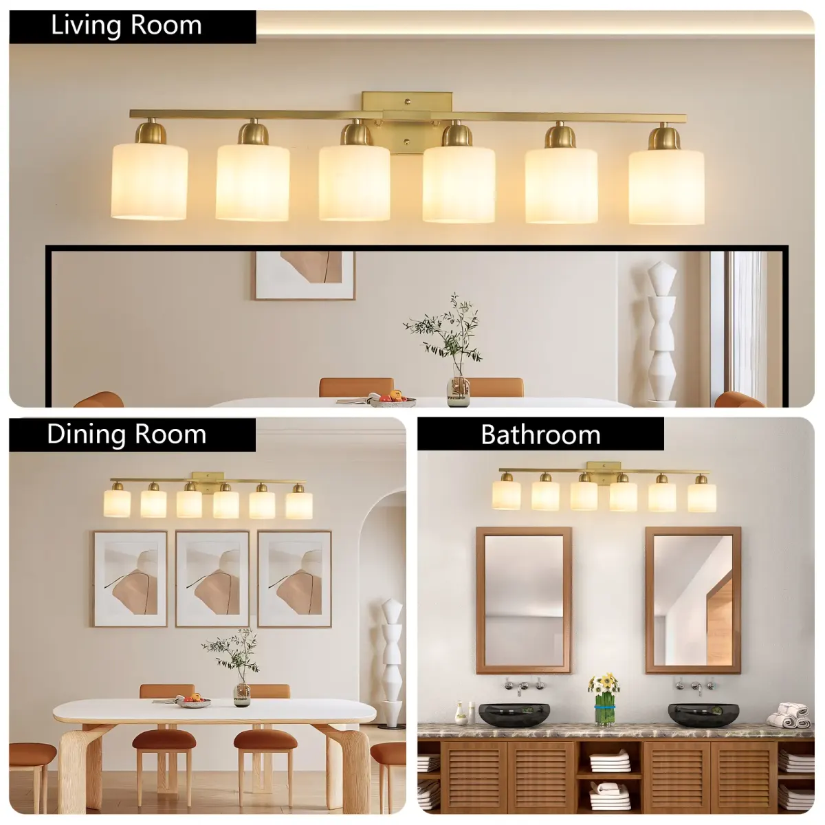 Frosted glass vanity bar, 6 lights, copper tone, view 5