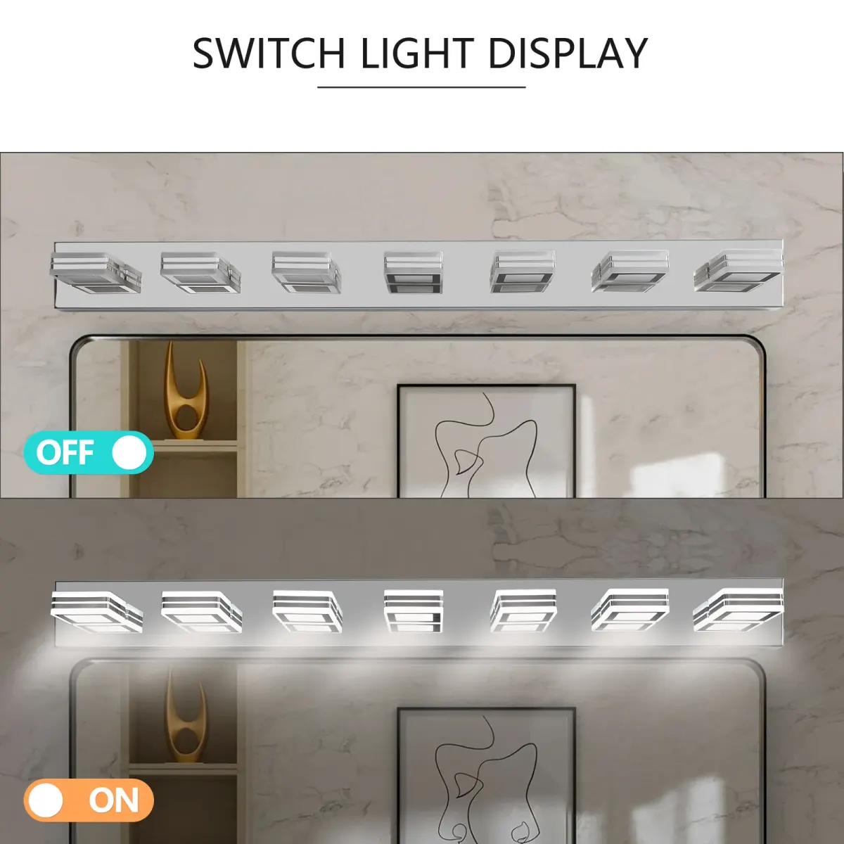 Square acrylic vanity bar, 7 lights, chrome, manufacturer image 2