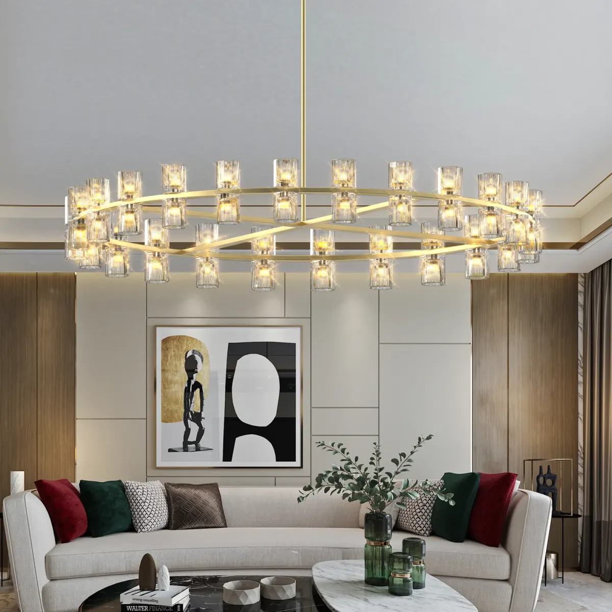 48-light crystal wagon wheel chandelier, gold, view 2