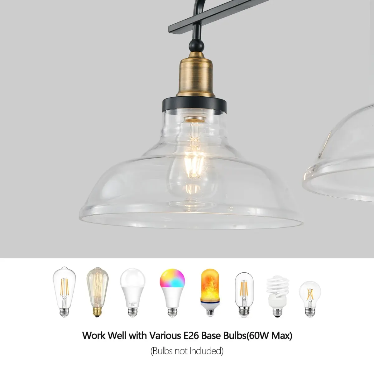 3-light clear glass chandelier, black, manufacturer image 3