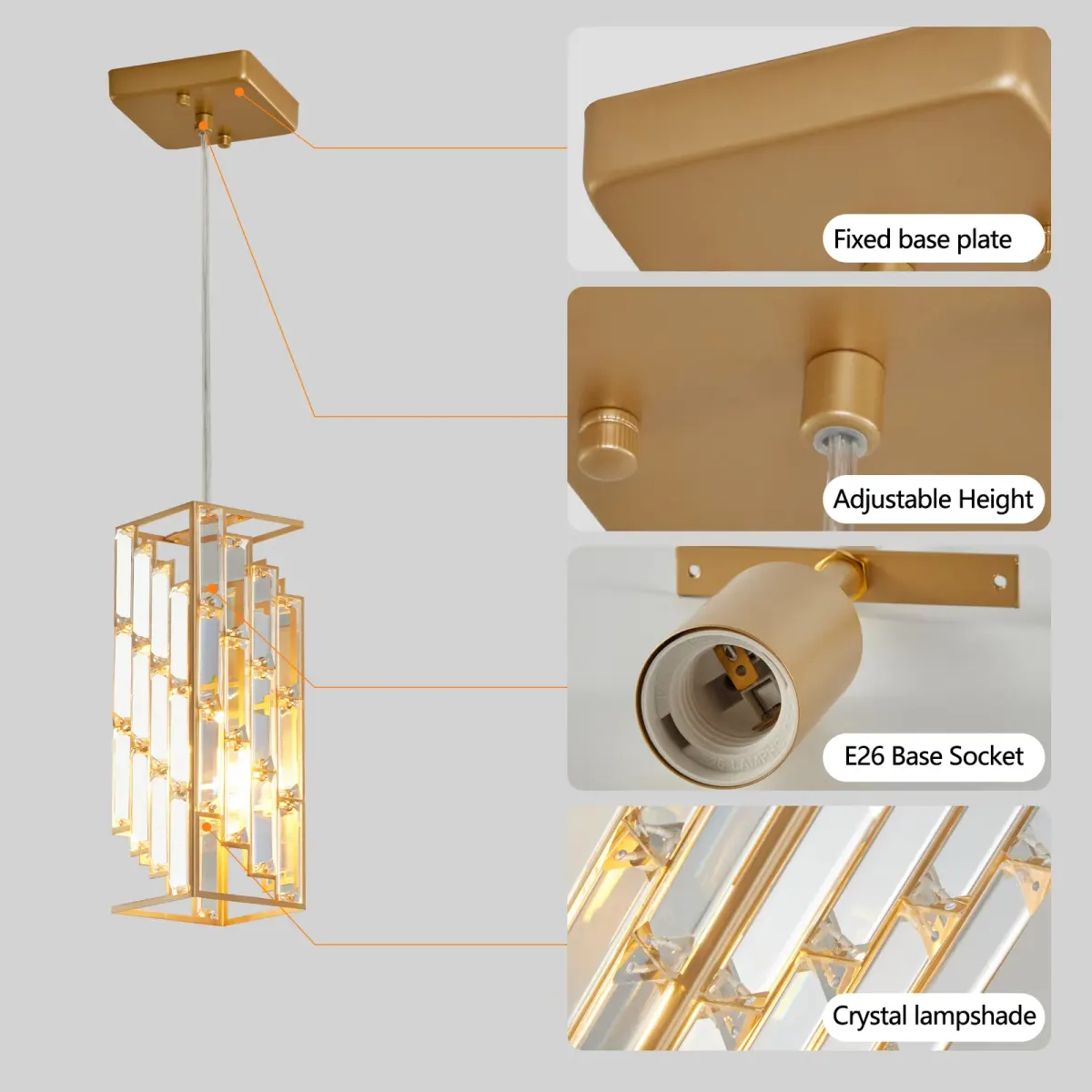 Crystal pendant, 4.1 in, gold, manufacturer image 1