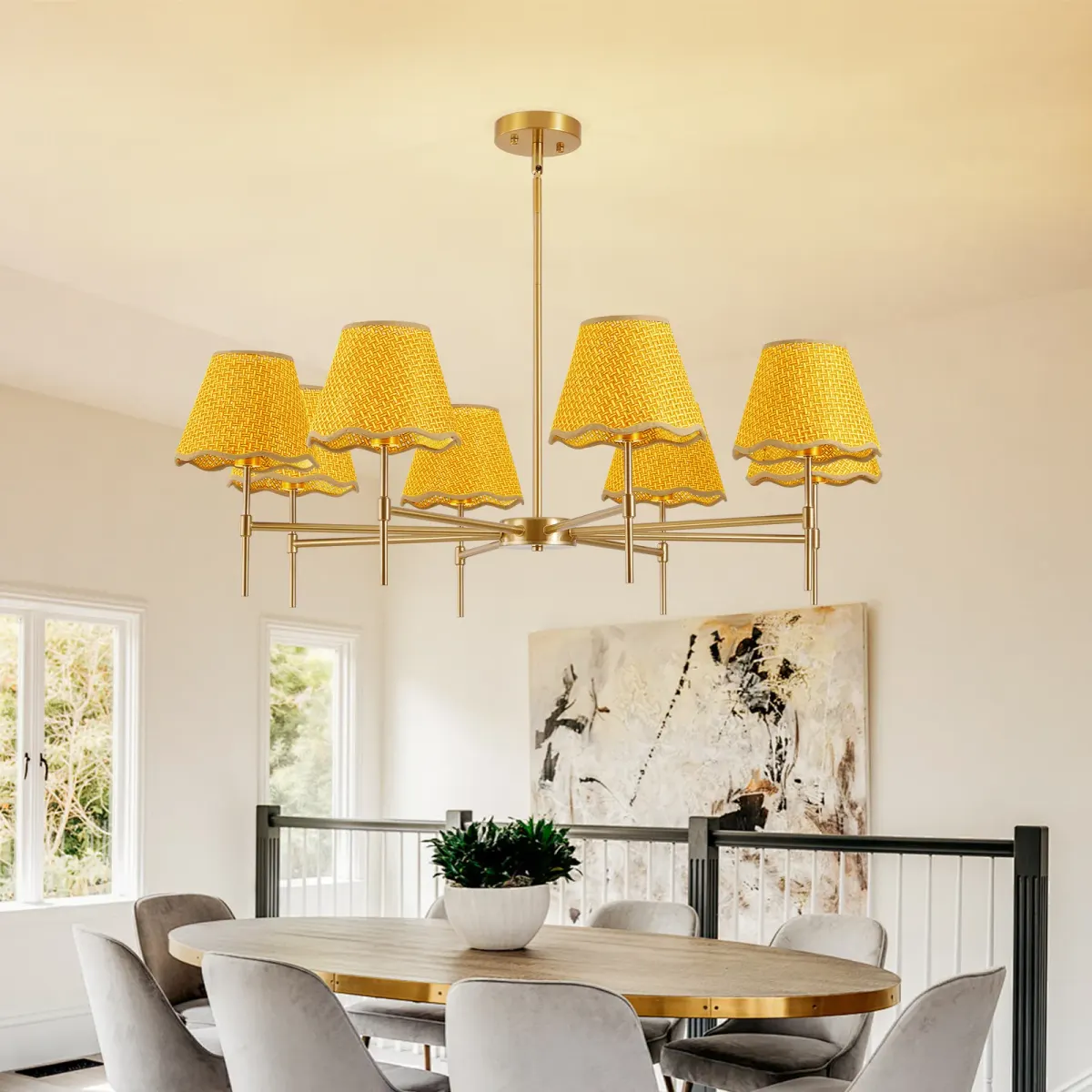 Rattan chandelier, 8 lights, gold, view 3