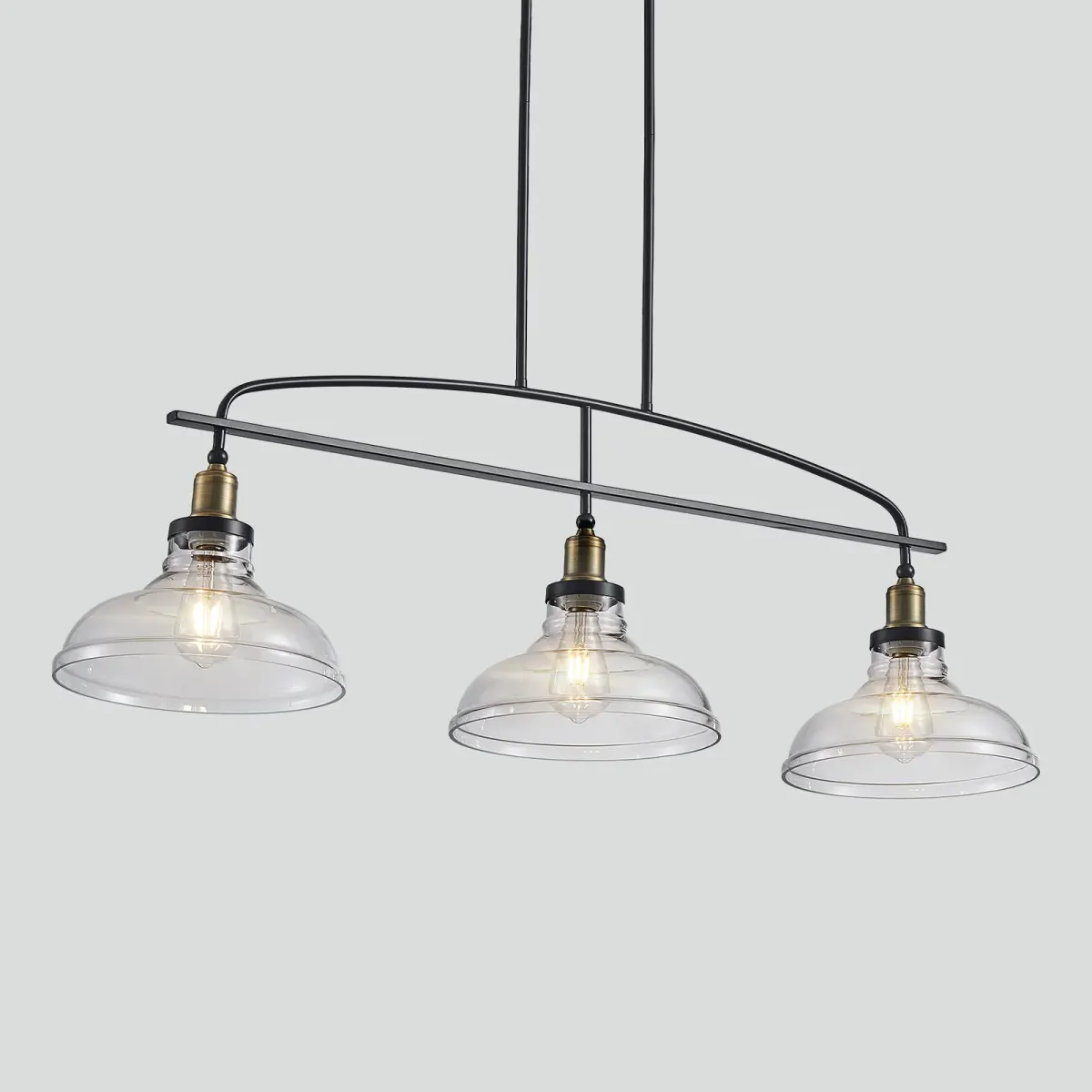 3-light clear glass chandelier, black, view 6