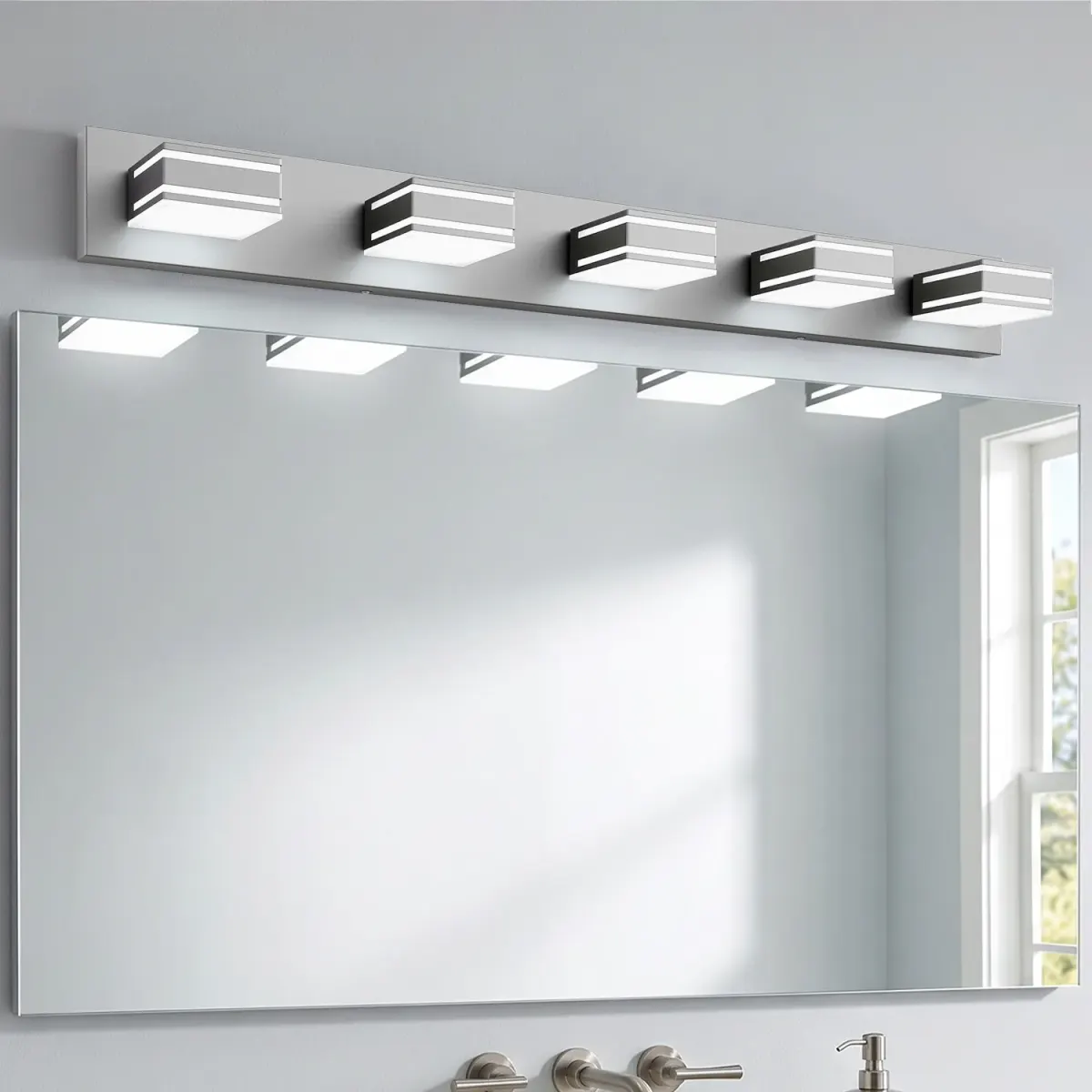 Acrylic vanity bar, 3–6 lights, 23.6–47.2 in, 5 lights, brushed nickel