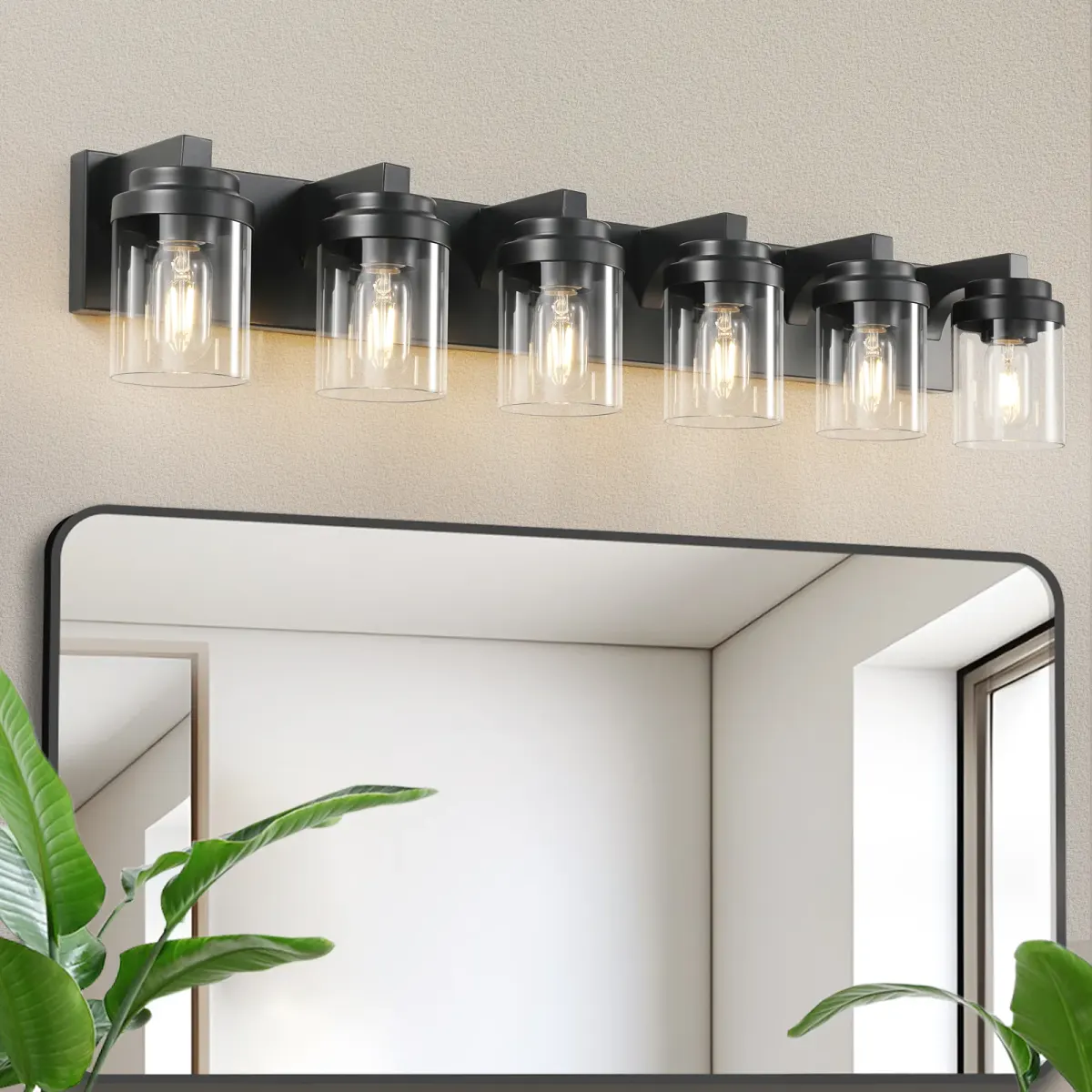 Clear glass vanity bar Z001003, 6 lights, black