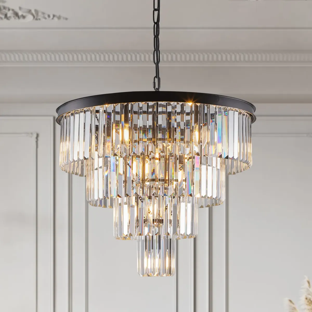 Crystal chandelier, 23.6 in, black