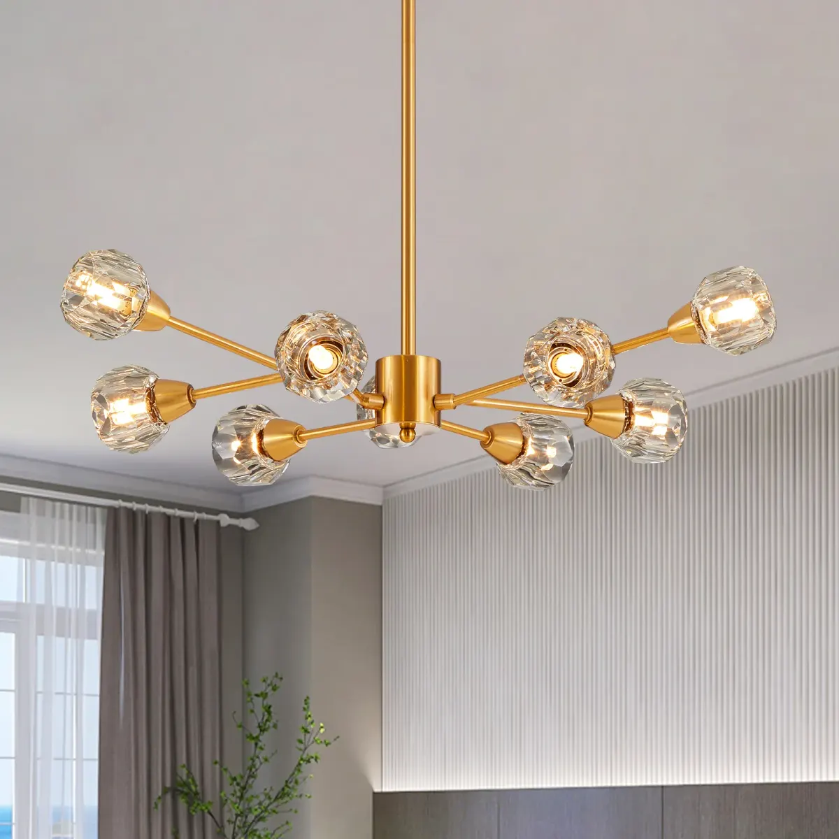 Crystal chandelier, 9 lights, 9 lights, gold