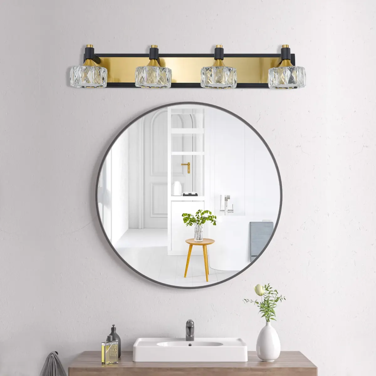 4-light crystal vanity light, yellow brown, view 6