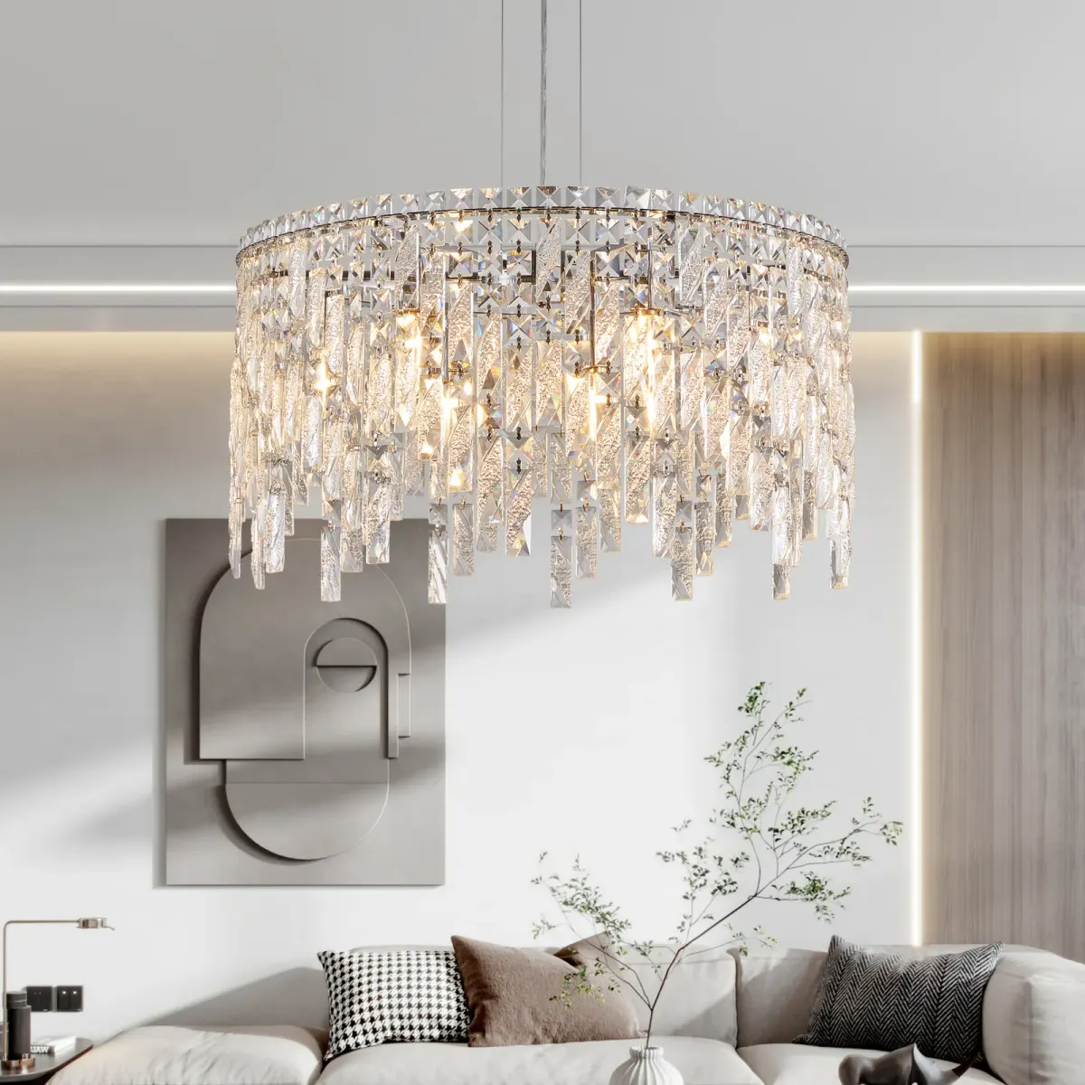 Crystal rectangle chandelier, 23.6 in, chrome