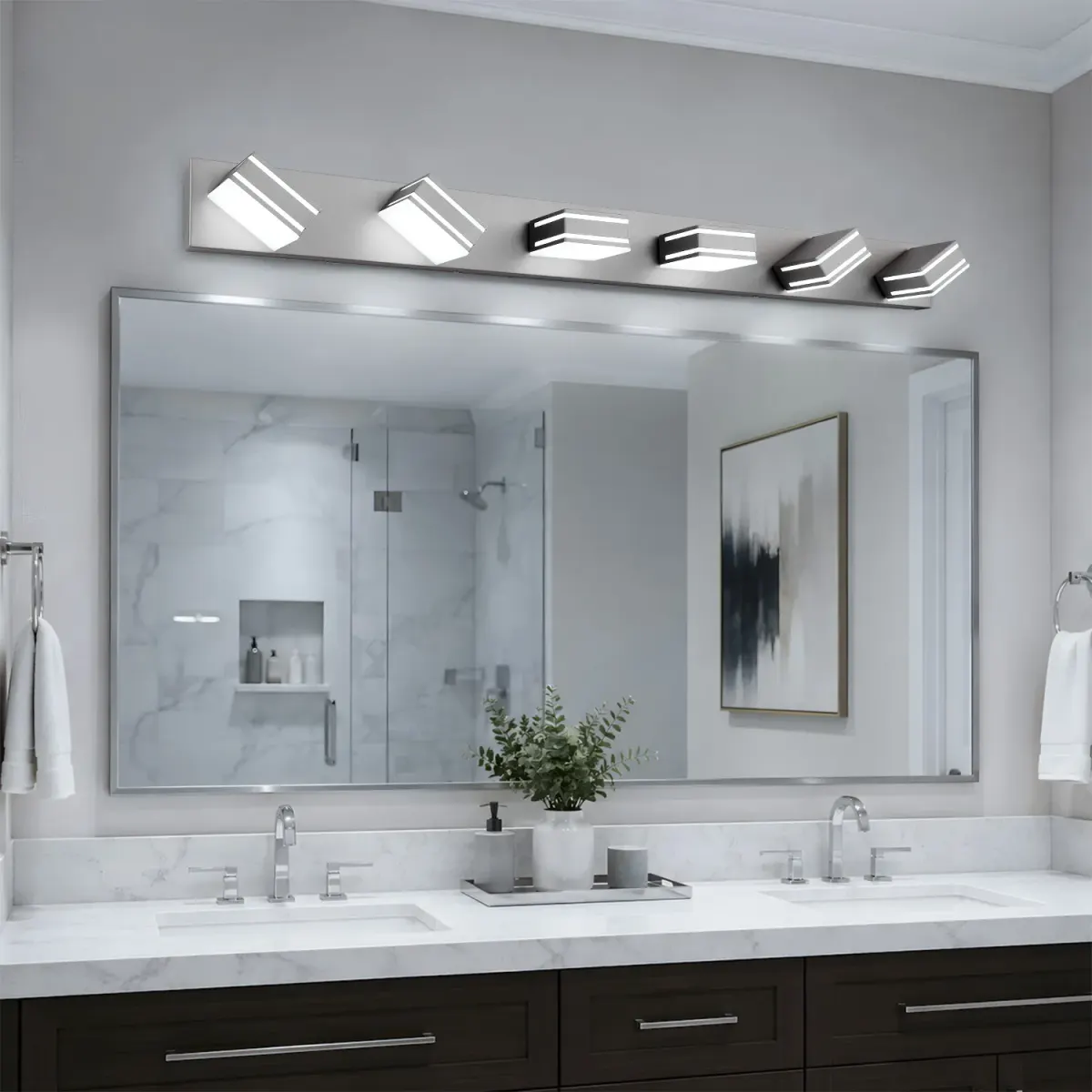 Acrylic vanity bar, 3–6 lights, 23.6–47.2 in, 6 lights, brushed nickel, view 3