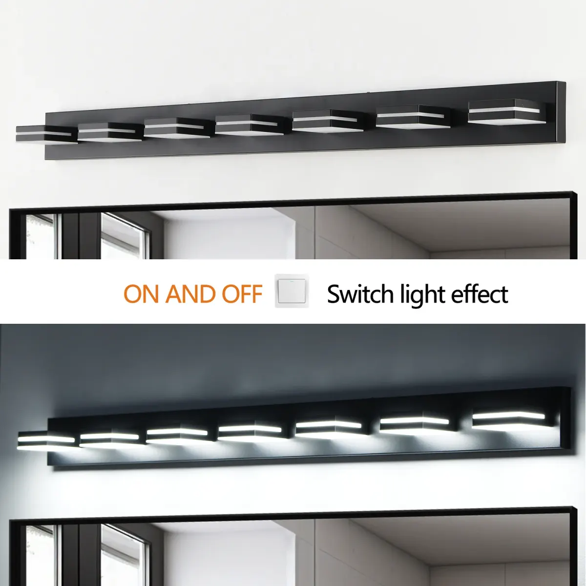 Minimalist LED vanity bar, 7 lights, black, manufacturer image 2