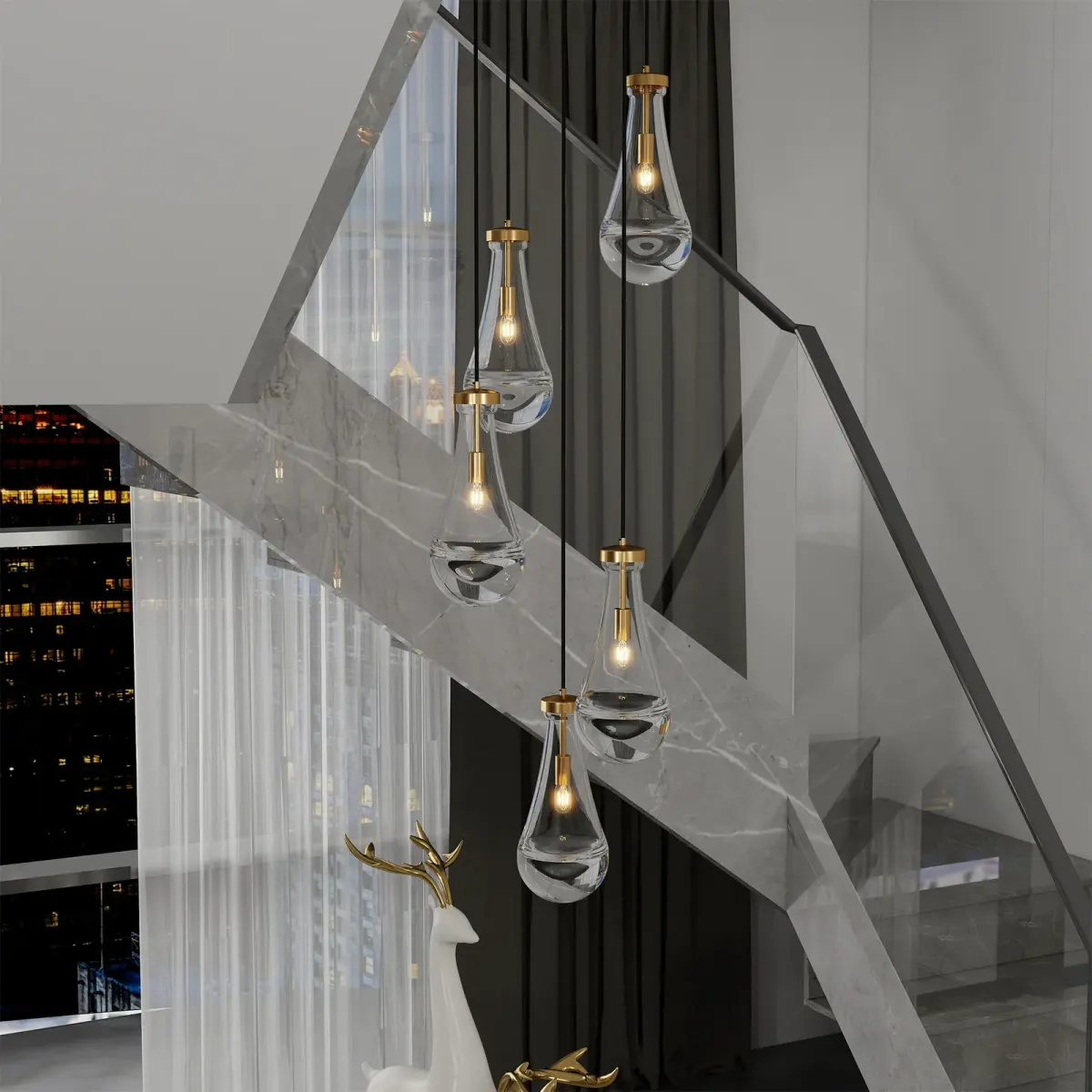 5-light chandelier, gold, view 3