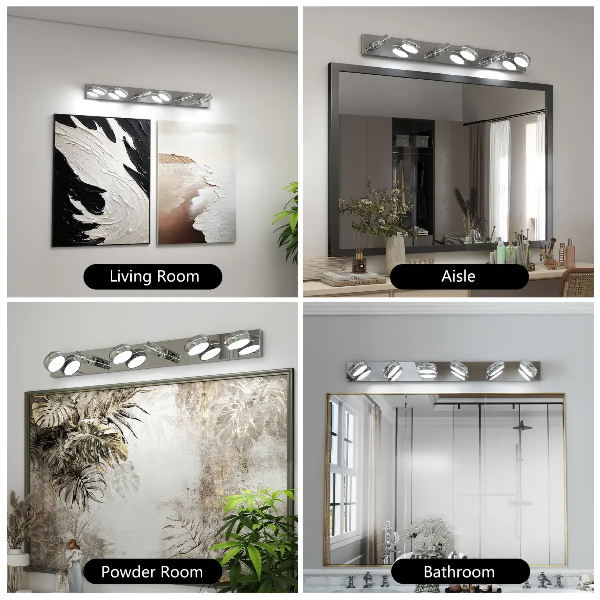 Swivel-head LED vanity light, 6 lights, chrome, manufacturer image 3