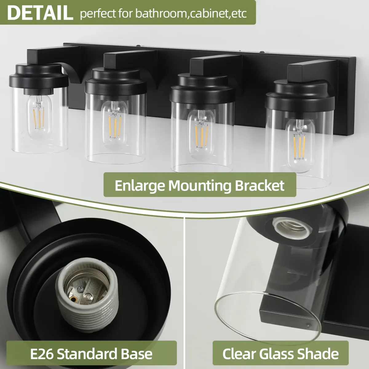 Clear glass vanity bar Z001003, 4 lights, black, view 4