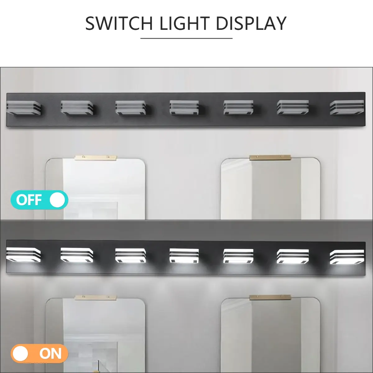 Square acrylic vanity bar, 7 lights, black, view 8