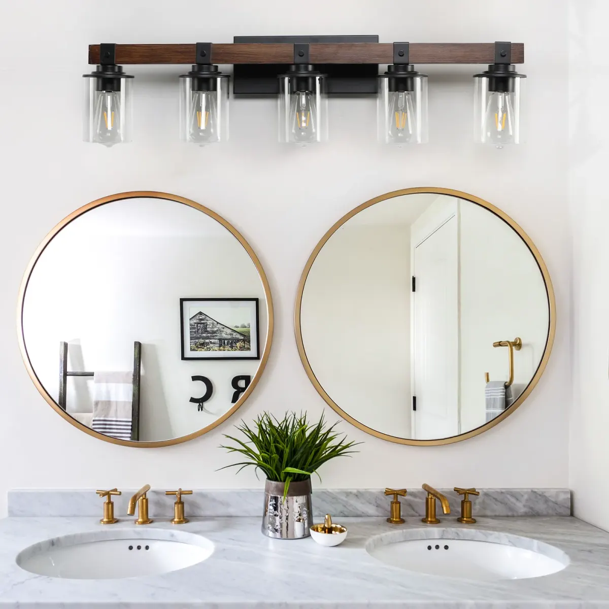 Wood vanity bar, 5 lights, walnut, view 5