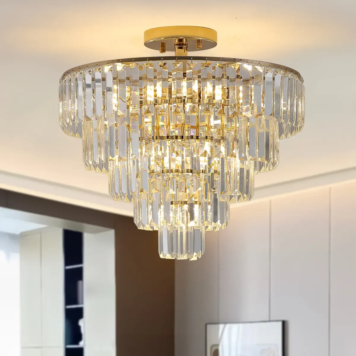Crystal chandelier, 19.7 in, gold (L005001-D500-C10G)
