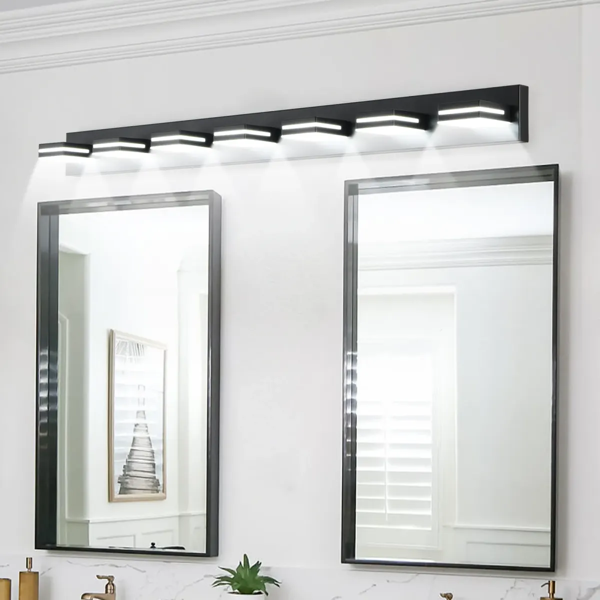 Minimalist LED vanity bar, 7 lights, black, view 2