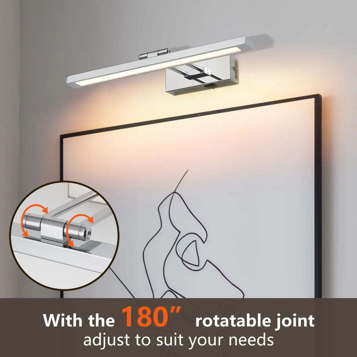 Rechargeable picture light, 15.7 in, chrome, manufacturer image 1
