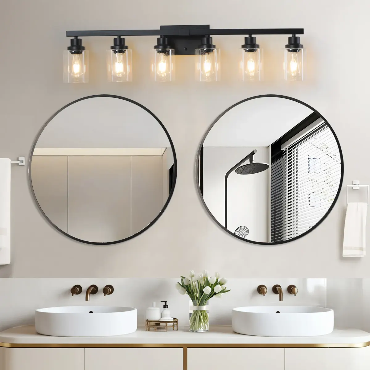 Clear glass vanity bar, 6 lights, black, view 2