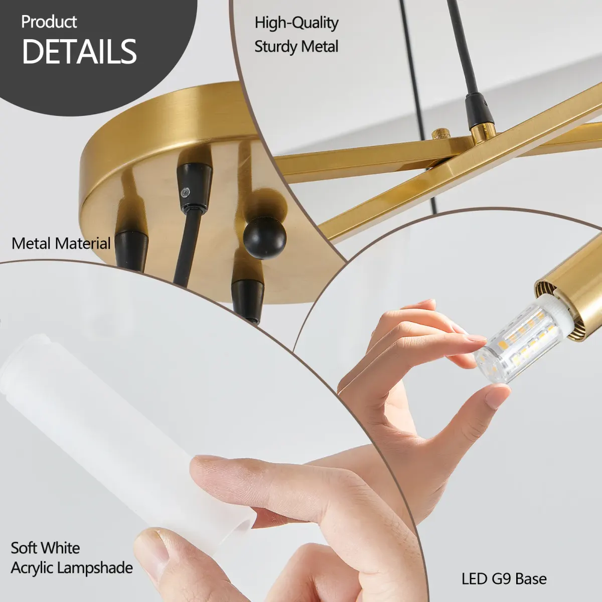 Branch chandelier with frosted tubes, 40.9 in, gold, manufacturer image 2