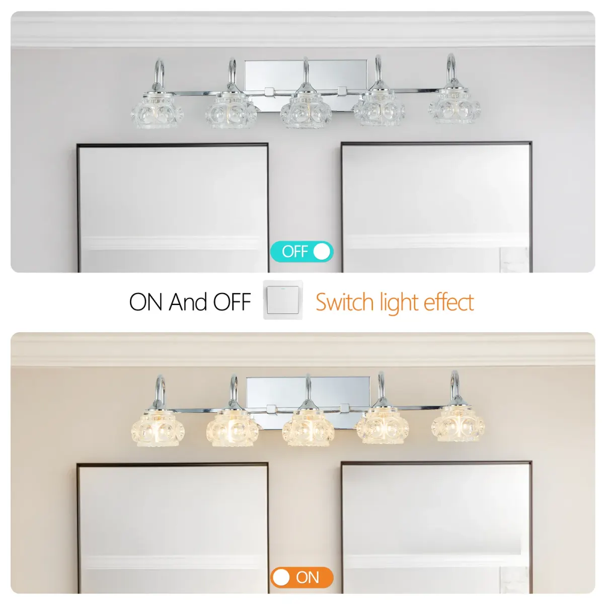 Crystal glass vanity bar, 5 lights, chrome, manufacturer image 2