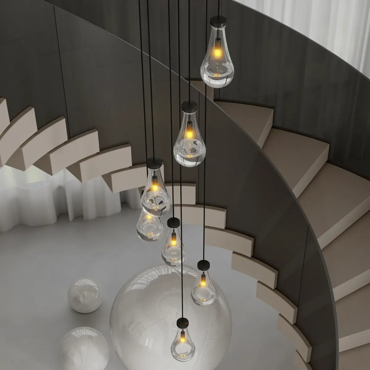 7-light chandelier, black, view 2