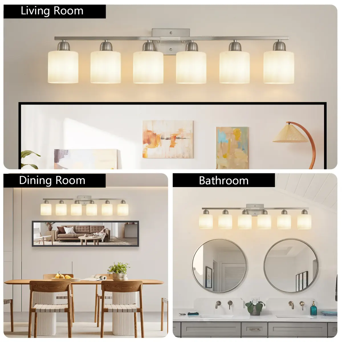 Frosted glass vanity bar, 6 lights, chrome, manufacturer image 1