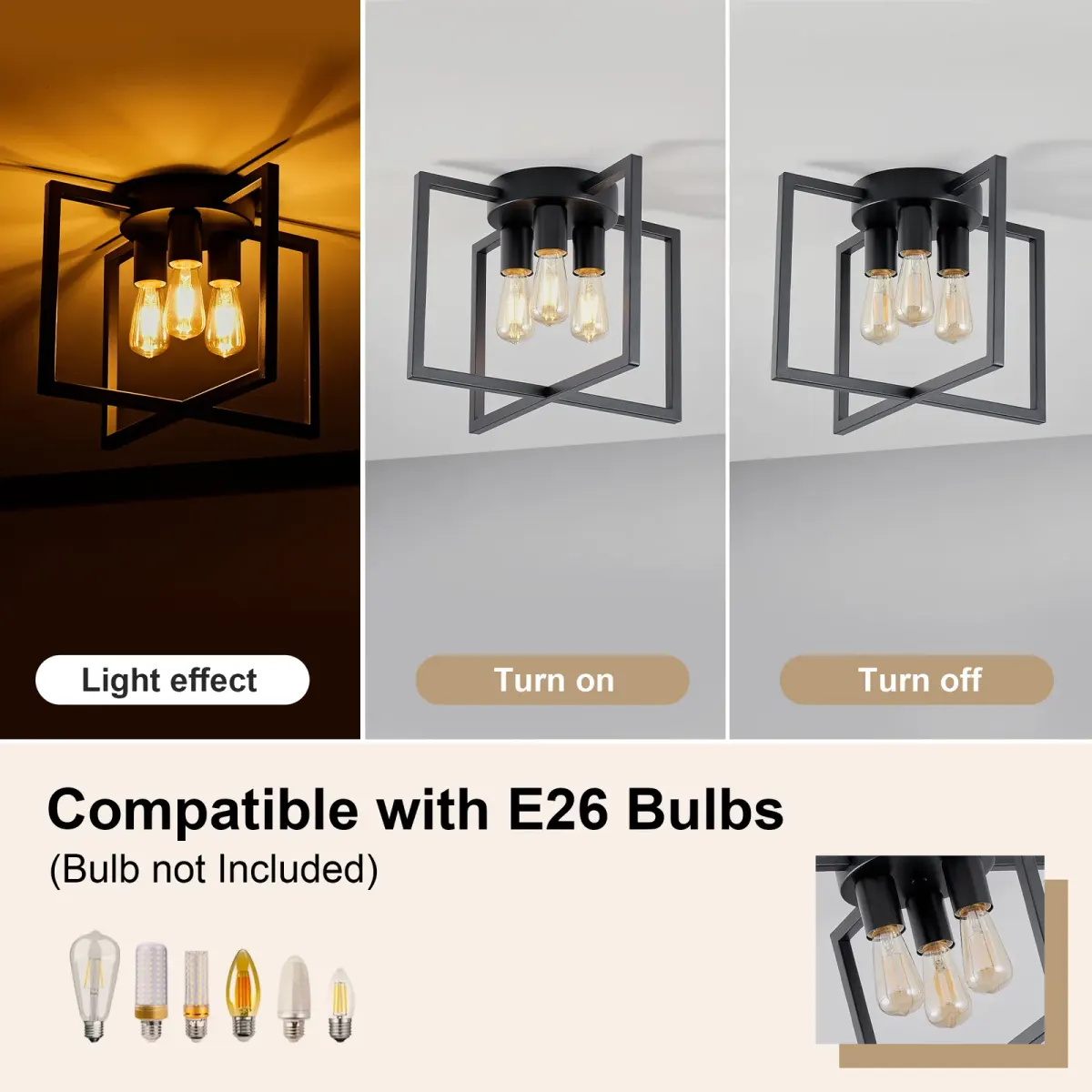 Geometric chandelier, 3 lights, black, manufacturer image 2