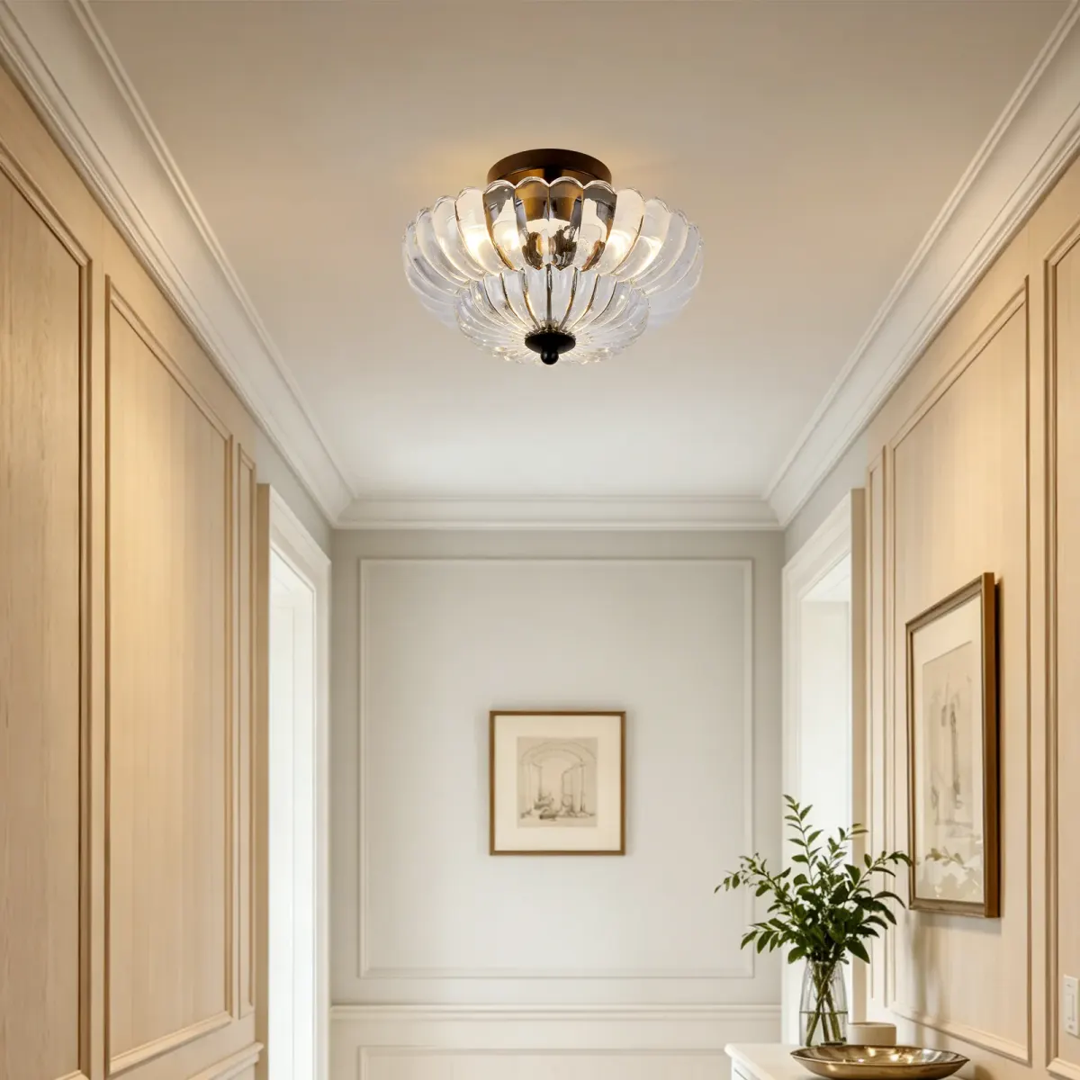 Glass semi-flush mount, 11.8 in, clear+black, view 3
