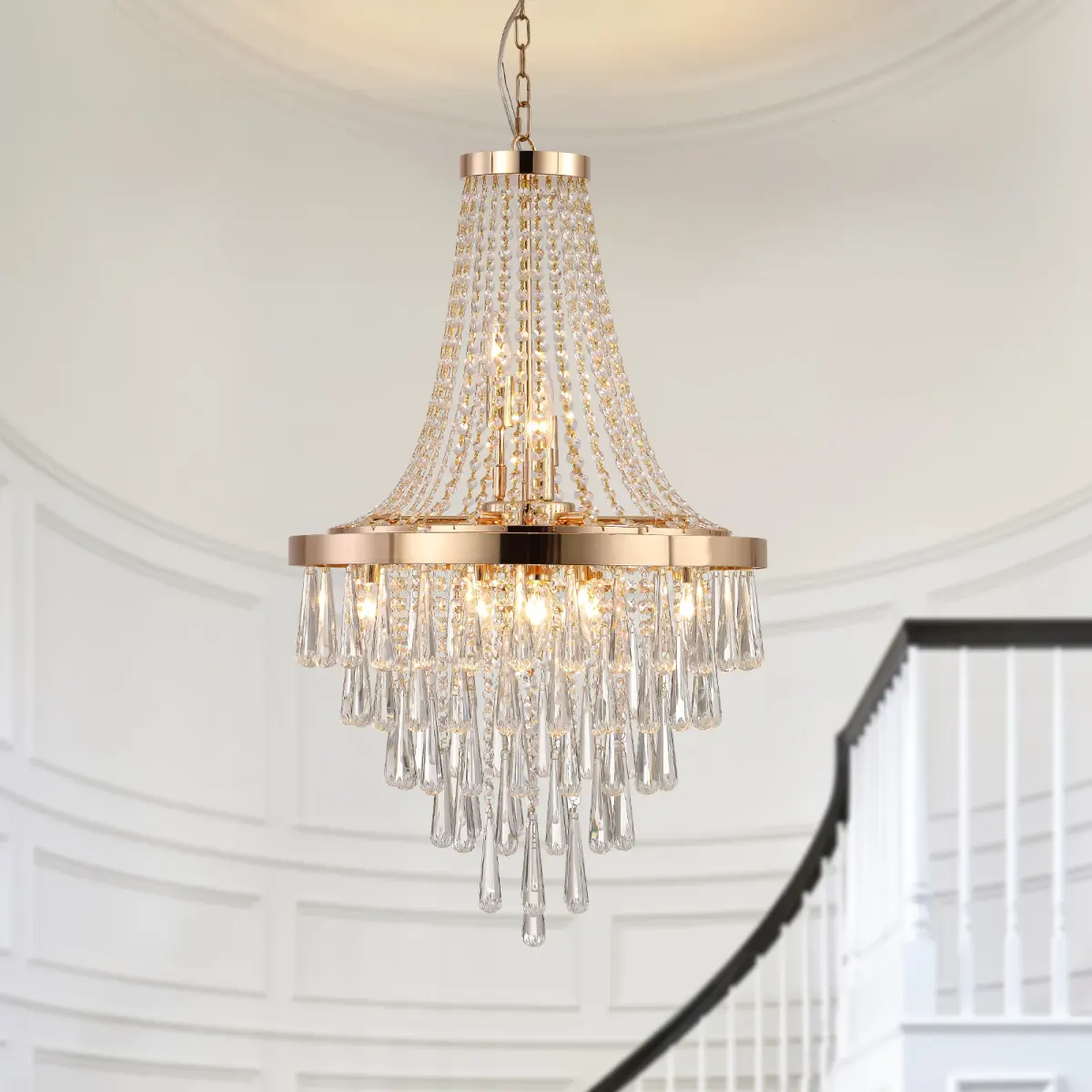 Crystal tiered chandelier, 11 lights, 11 lights, gold