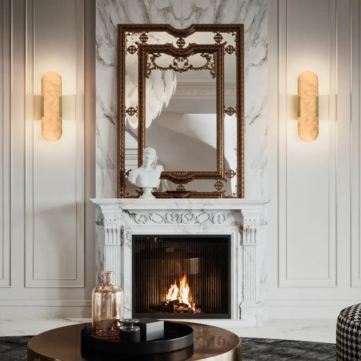 Marble wall sconce, 3.9 in, 3.9 in, gold, view 4