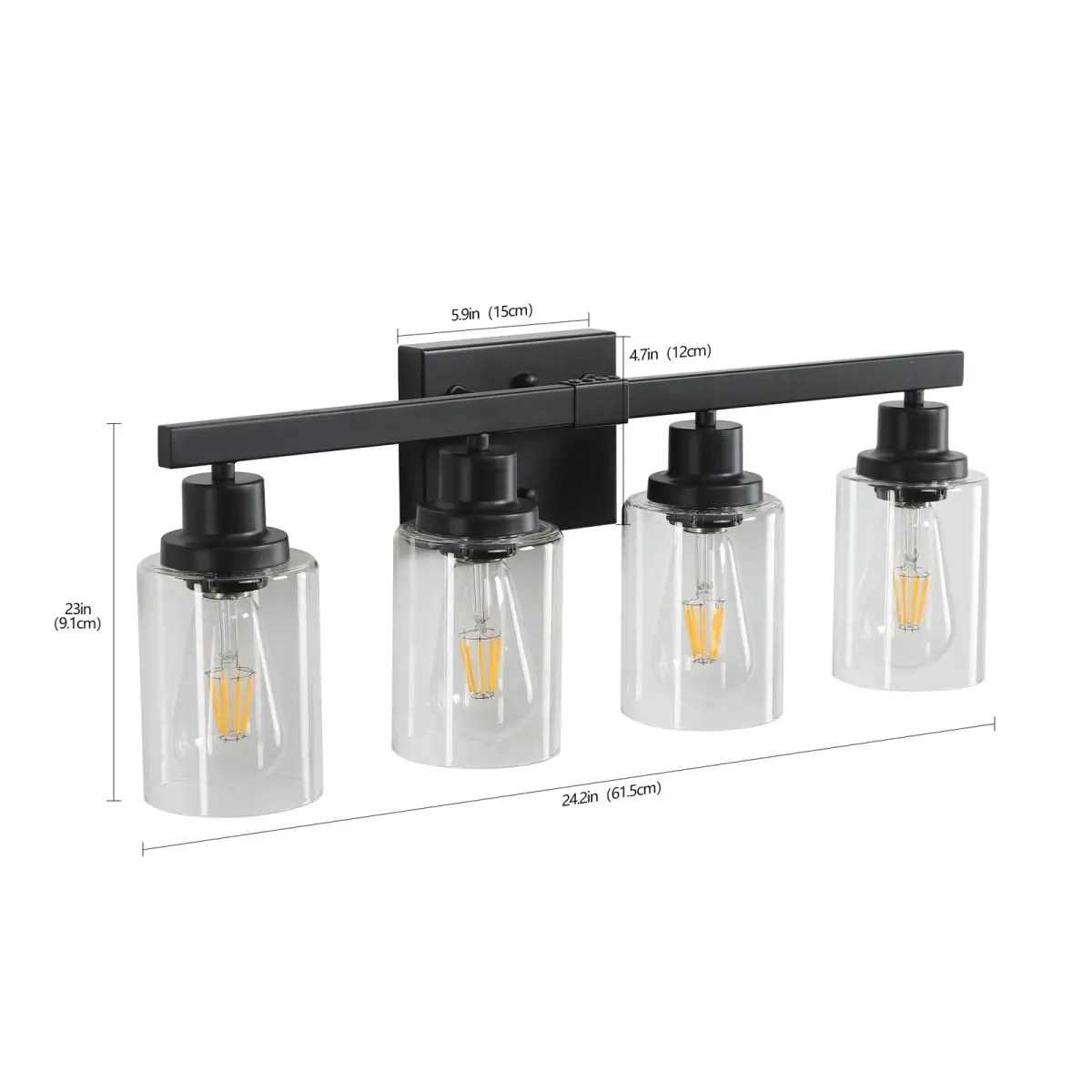 Clear glass vanity bar, 4 lights, black, view 6