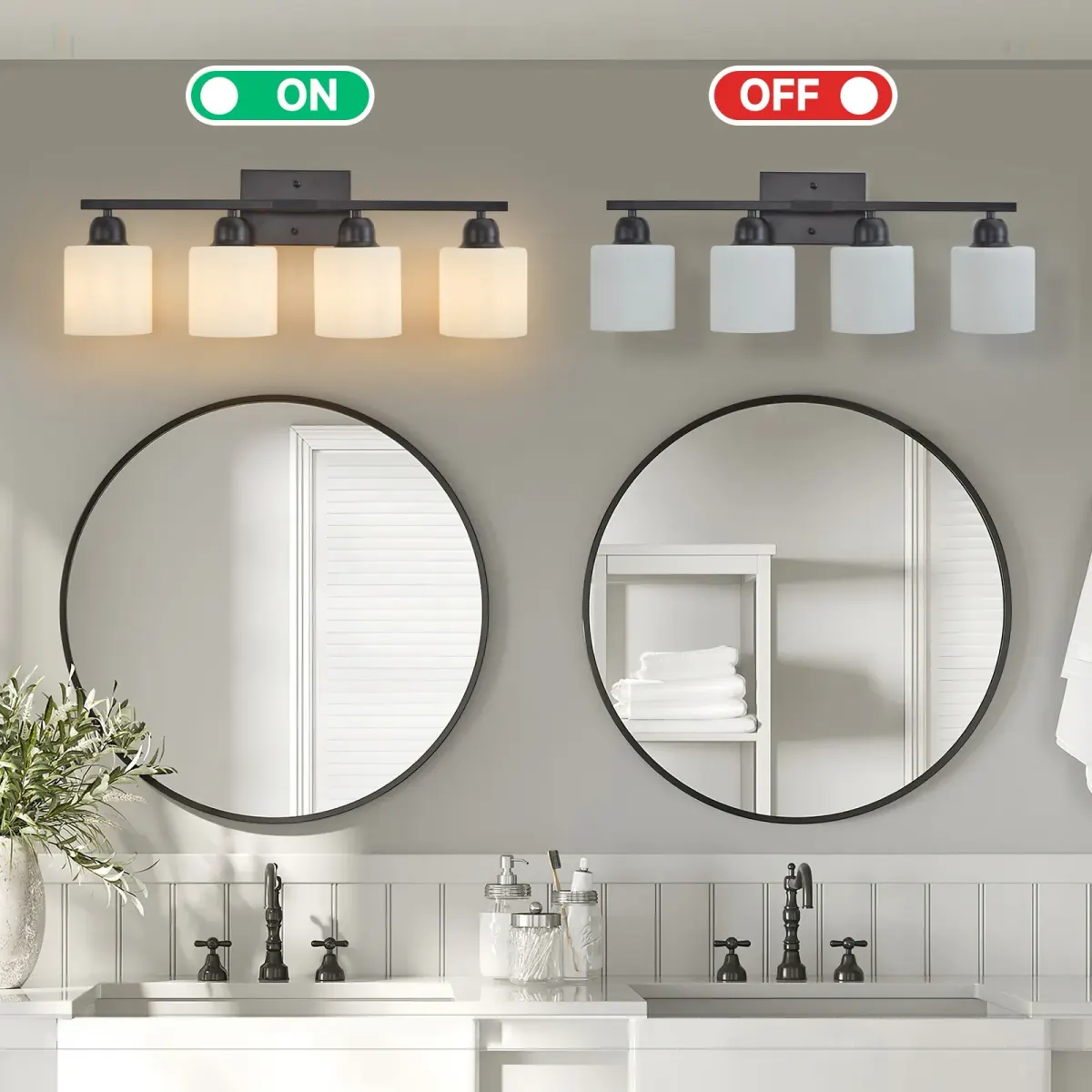 Frosted glass vanity bar, 4 lights, black, view 5