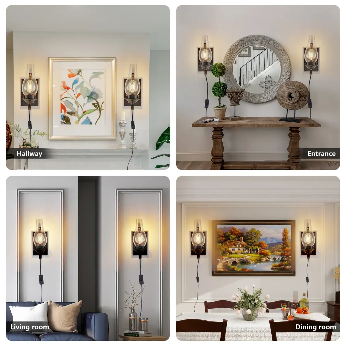 Clear glass wall sconce, 8.7 in, black and gold (L001023-W1BG2), manufacturer image 1