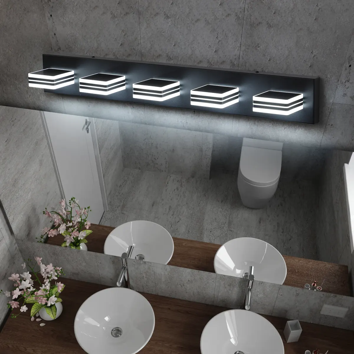 Square acrylic vanity bar, 5 lights, black, view 6