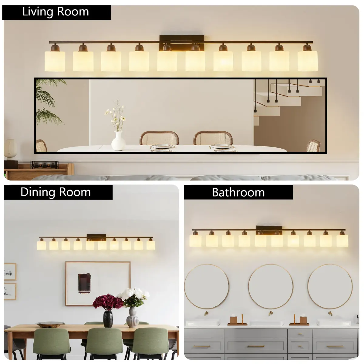 Frosted glass vanity bar, 10 lights, black, view 5