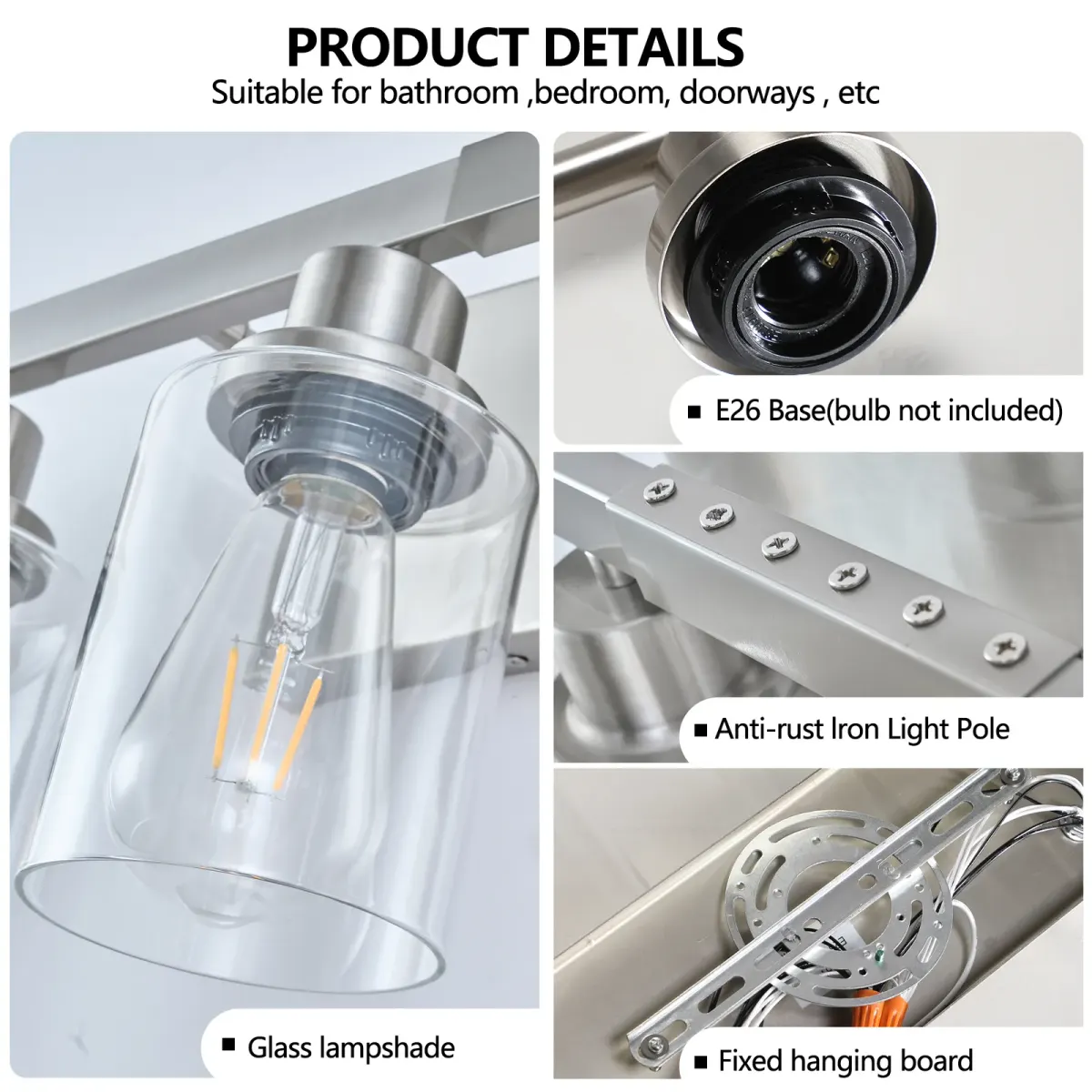 Clear glass vanity bar, 10 lights, chrome, manufacturer image 3