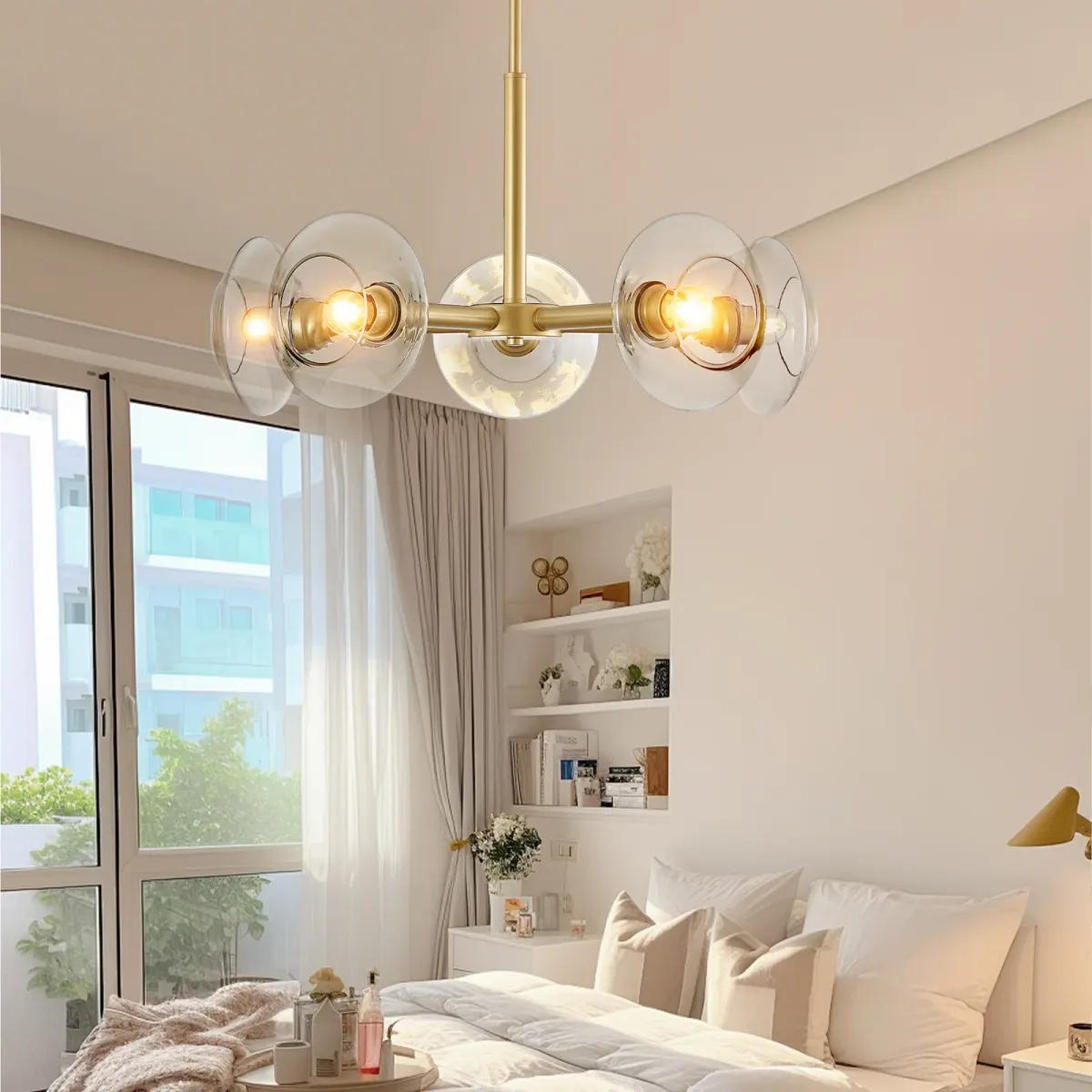 5-light clear glass sputnik chandelier, gold, view 6