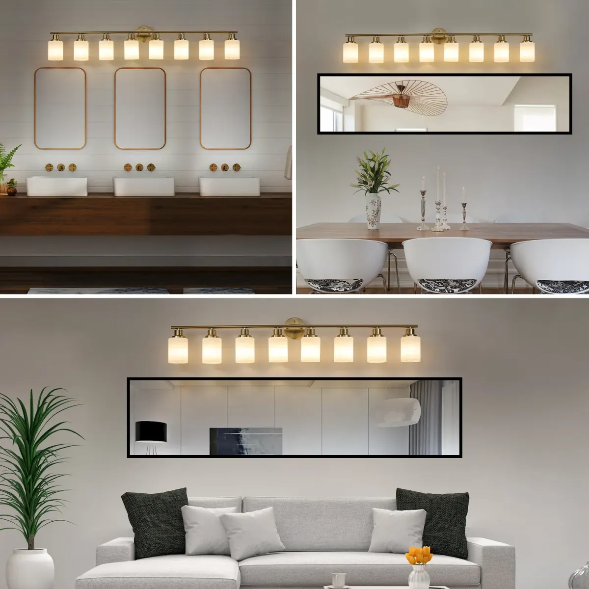 Frosted glass vanity sconce, 8 lights, copper tone, view 5