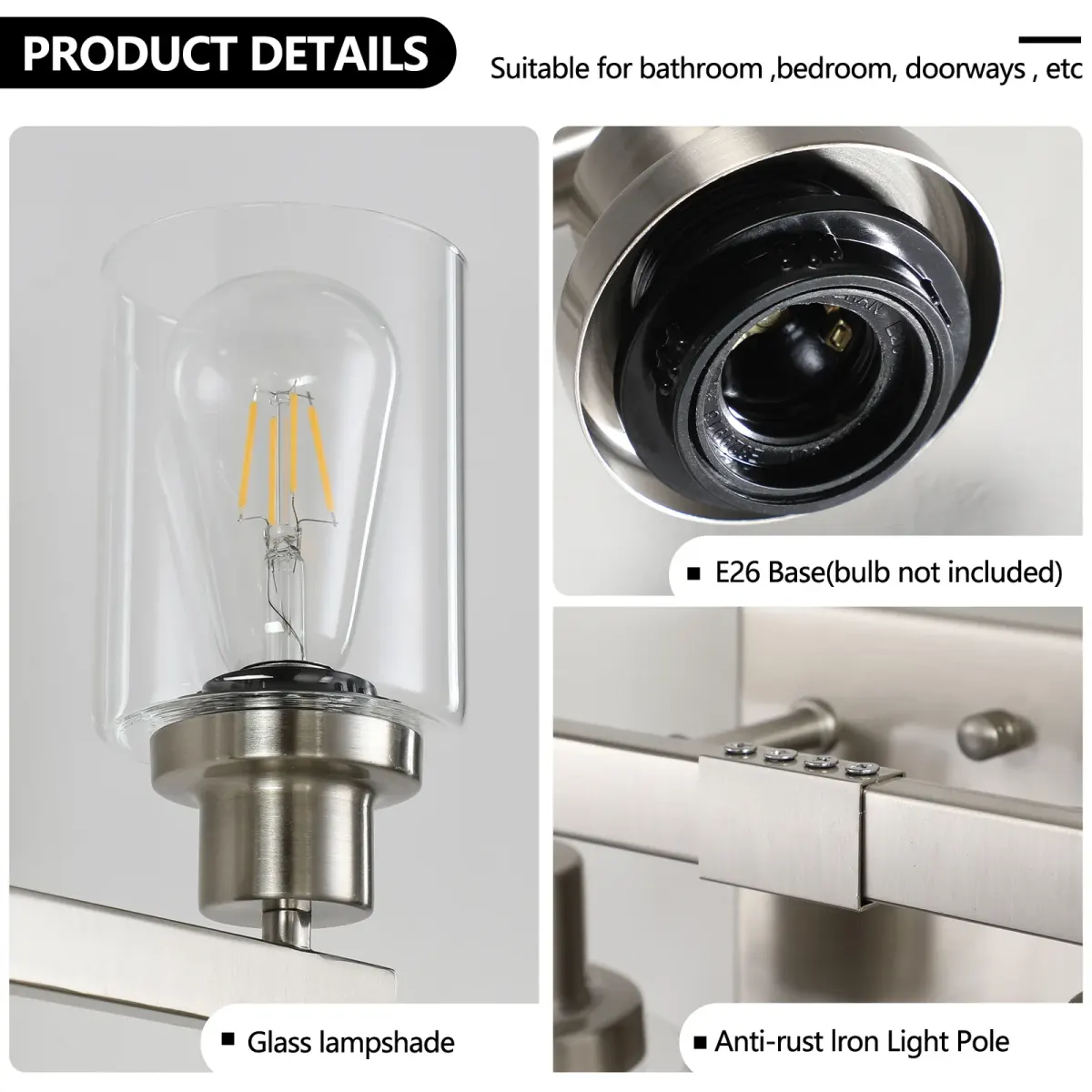 Clear glass vanity bar, 4 lights, chrome, manufacturer image 1