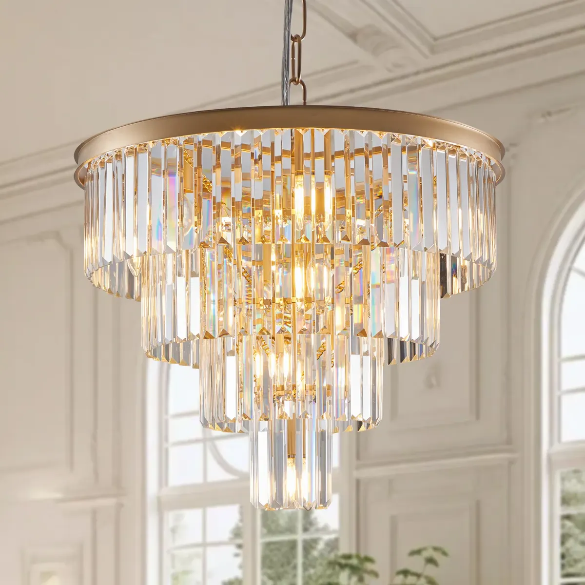 Crystal chandelier, 23.6 in, gold (L005006-D600-P12G), view 6
