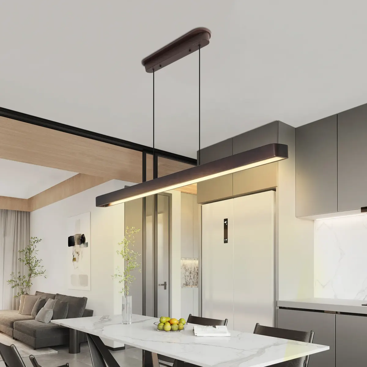 Wood pendant L019002, 51.2 in, walnut, view 2