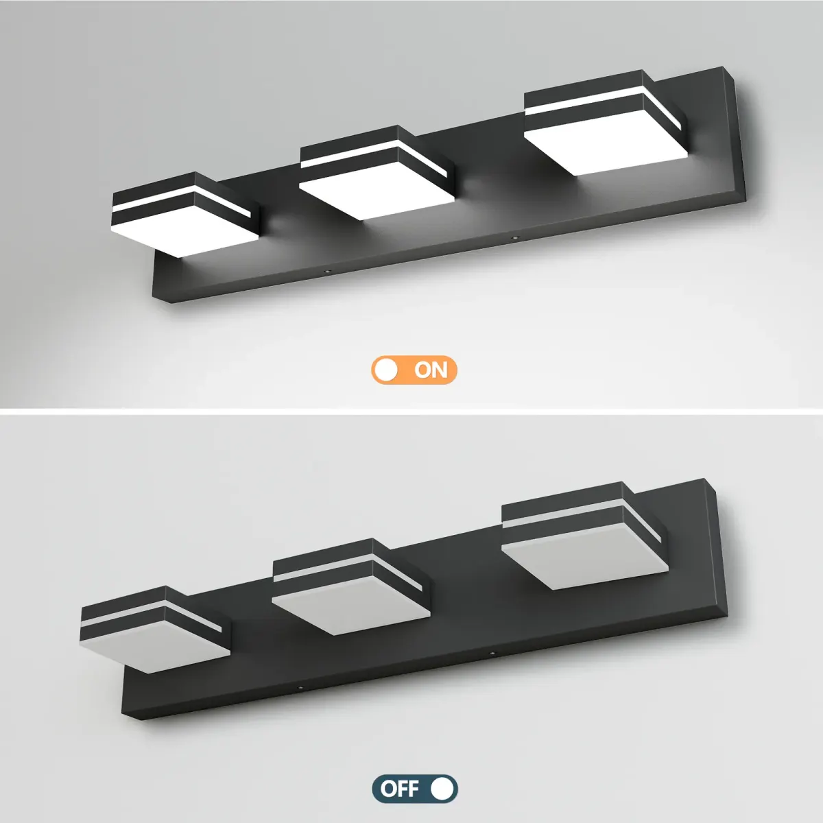 Minimalist LED vanity bar, 3 lights, black, view 4
