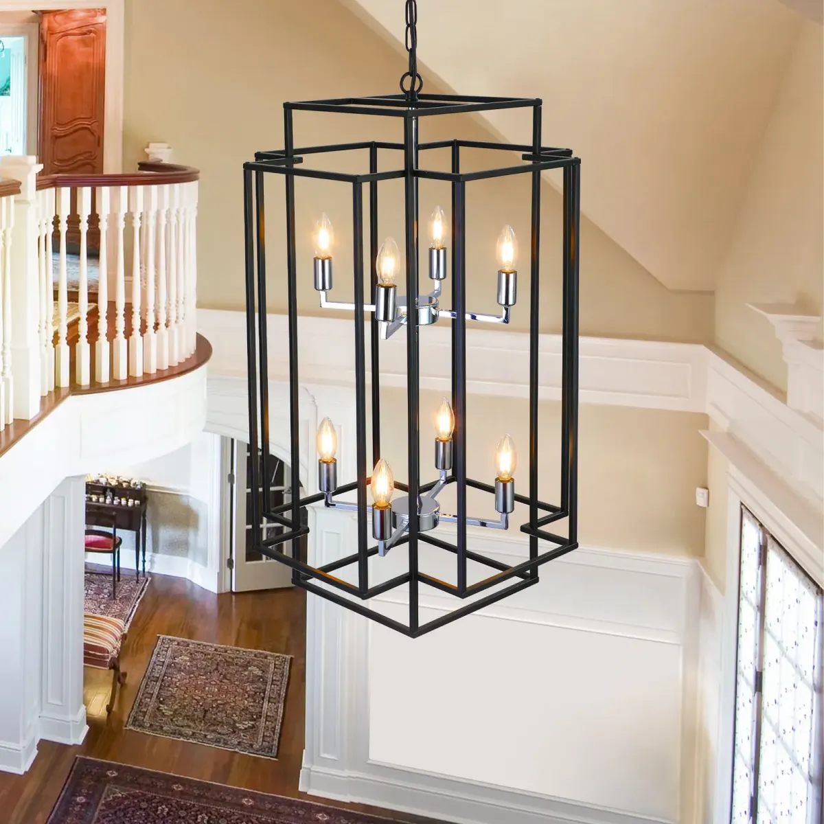 Geometric pendant chandelier, 8 lights, chrome, view 5