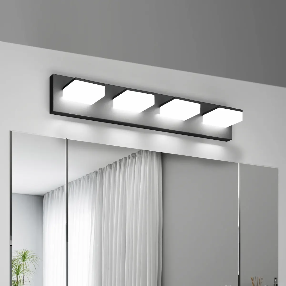 Acrylic vanity bar, 3–6 lights, 19.7–39 in, 4 lights, black
