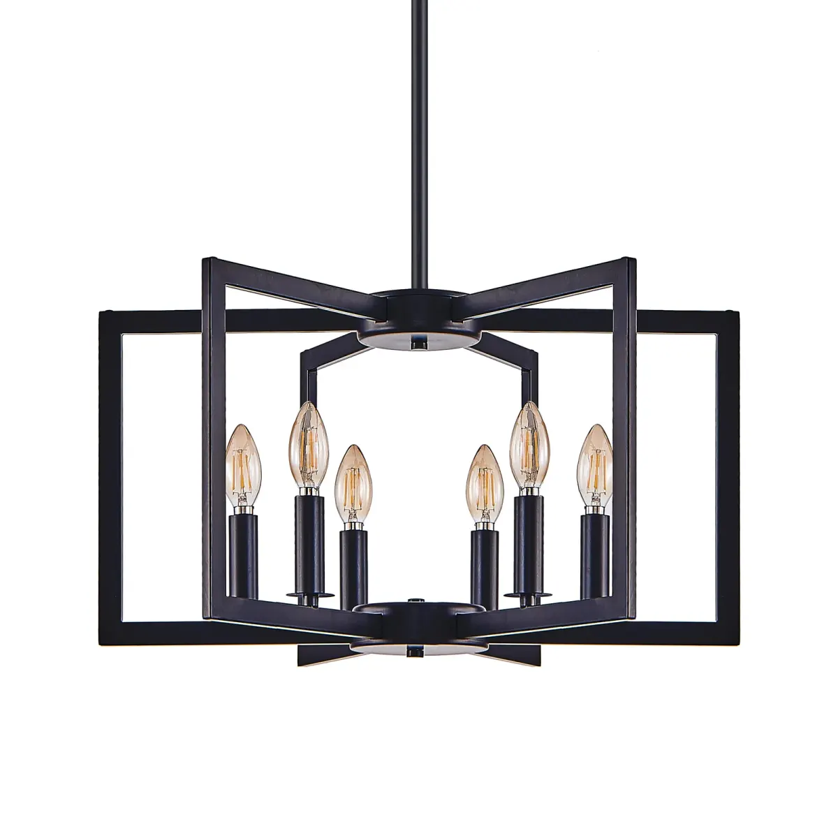 6-light geometric chandelier, black, view 7