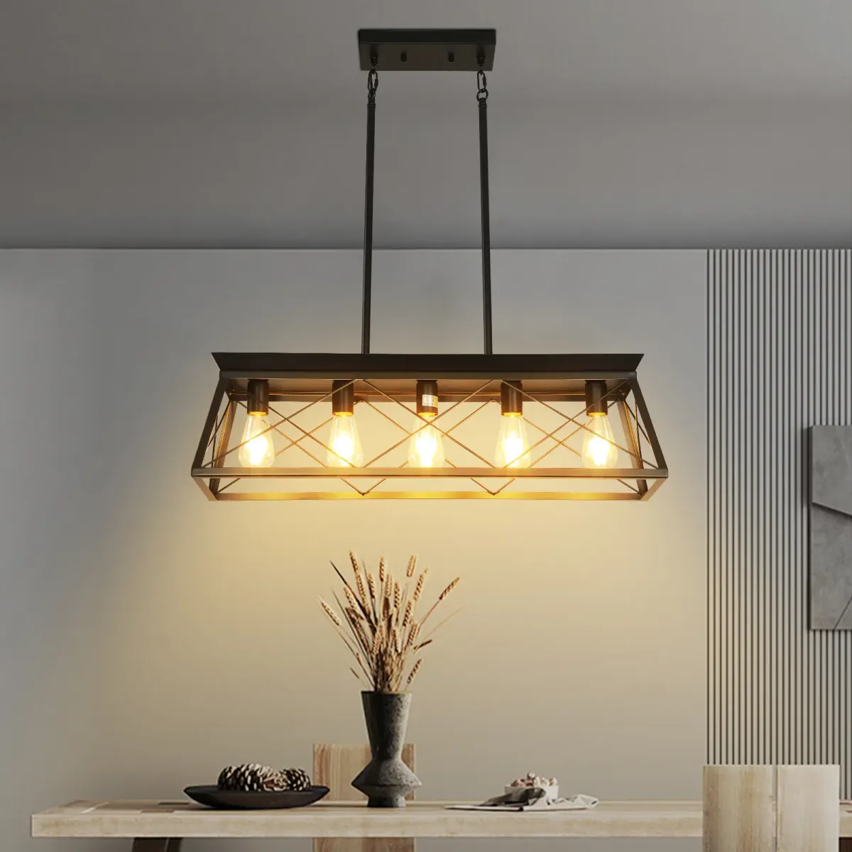 5-light cage chandelier, black, view 2
